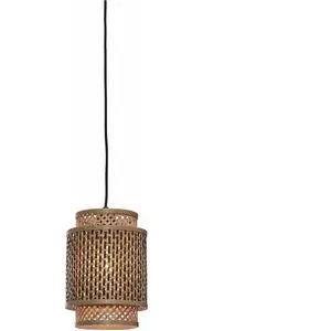 Comparateur de prix : Lampe suspendue avec abat-jour en bambou noir et naturel 18x25 cm Bhoutan - Good & Mo