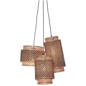 Suspension avec 3 abat-jours en bambou noir et naturel 20x35 cm Bhoutan - Good & MojoVendu parluminaire