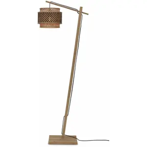 Comparateur de prix : GOOD & MOJO Lampadaire en bambou naturel avec abat-jour en bois noir et naturel 150x25 cm Bhutan