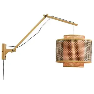 BHUTAN-Applique Bambou déportée avec câble L Ø40cm Naturel et Noir Good & MojoVendu parluminaire