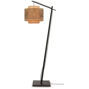 Good & Mojo BHUTAN-Lampadaire Bambou H176cm / Abat-jour Ø40cm Noir