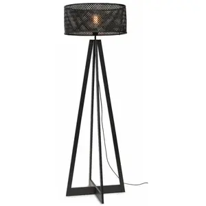 Lampadaire en bambou noir avec abat-jour en bois noir 145x50 cm Java - Good & Mojo