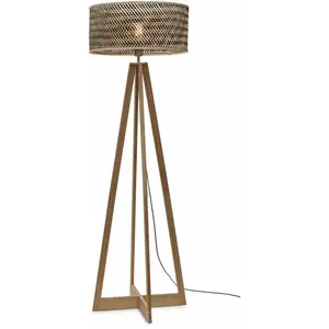 GOOD&MOJO Lampadaire en bambou naturel avec abat-jour en bois noir et naturel 145x50 cm Java -