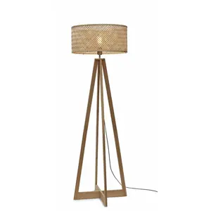 Comparateur de prix : Lampadaire en bambou naturel avec abat-jour en bois naturel 145x50 cm Java - Good & M