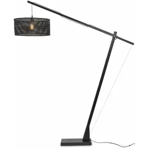 Lampadaire en bambou noir avec abat-jour en bois noir 207x50 cm Java - Good & Mojo pas cher