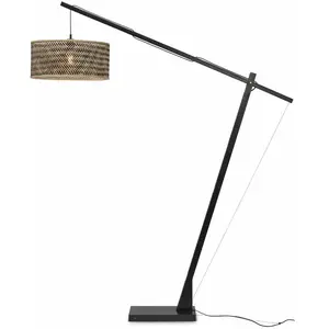 Comparateur de prix : Good & Mojo Lampadaire en bambou noir avec abat-jour en bois noir et naturel 207x50 cm Java - Goo