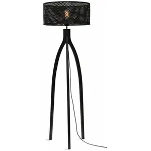 Lampadaire en bambou noir avec abat-jour en bois noir 150x50 cm Java - Good & Mojo