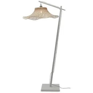Comparateur de prix : Lampadaire en bambou blanc avec abat-jour en bois naturel 176x65 cm Ibiza - Good & Mo