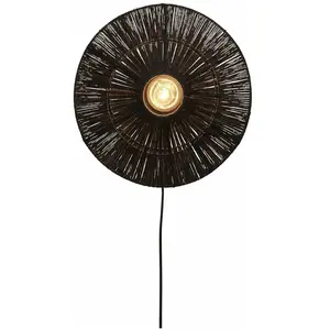 Lampe murale ronde en bambou noir 40x12 cm Iguazu - Good & Mojo pas cher