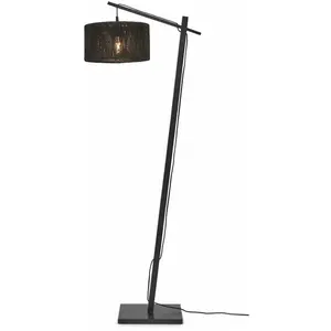 Lampadaire en bambou noir avec abat-jour en bois noir 150x30 cm Iguazu  - Good & Mojo
