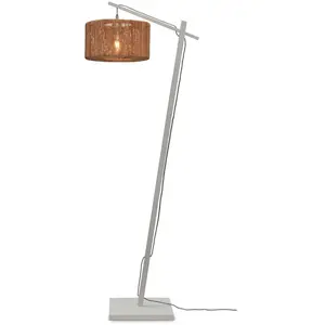Lampadaire en bambou blanc avec abat-jour en bois naturel 150x30 cm Iguazu - Good & pas cher