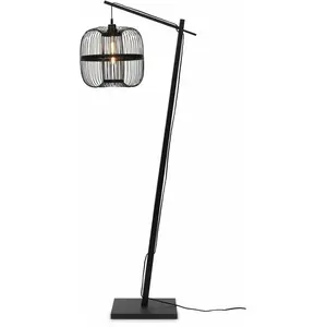 Lampadaire en bambou noir avec abat-jour en bois noir 176x38 cm Hokkaido - Good & MojVendu parluminaire