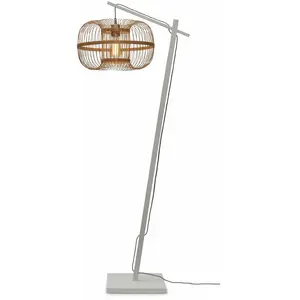Lampadaire en bambou blanc avec abat-jour en bois naturel 150x25 cm Hokkaido - Good &