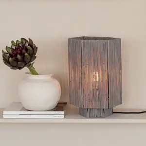 Good & Mojo Lampe de Table raphia gris clair 36x24x36cm pas cher