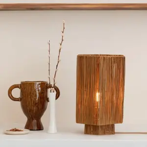 Good & Mojo Lampe de Table raphia marron foncé 36x24x36cm pas cher