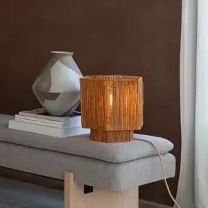Good & Mojo Lampe de Table raphia marron foncé 26x28x26cm pas cher