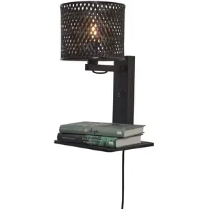 Good & Mojo JAVA-Applique murale bambou avec étagère H65cm Noir