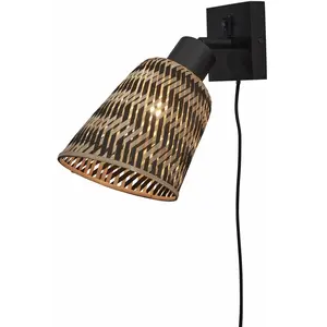Comparateur de prix : Lampe murale en bambou noir et naturel 10x10 cm Java - Good & Mojo