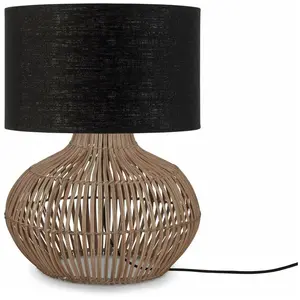 Lampe à poser en rotin avec abat-jour en lin noir 32x20cm Kalahari - Good & Mojo pas cher