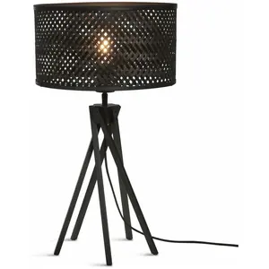 Lampe à poser en bambou noir avec abat-jour tissé noir 32x48 cm Java - Good & Mojo pas cher