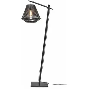Lampadaire en bambou noir avec abat-jour en bois noir 150x30 cm Merapi  - Good & MojoVendu parluminaire