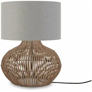 Lampe à poser en rotin avec abat-jour en lin gris 32x20cm - Good & Mojo