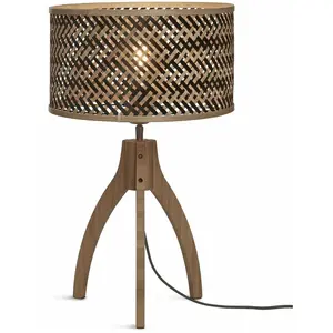Lampe à poser en bambou naturel avec abat-jour noir et naturel 32x43 cm Java - Good & pas cher
