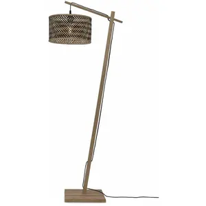 GOOD & MOJO Lampadaire en bambou naturel avec abat-jour en bois noir et naturel 150x32 cm Java -