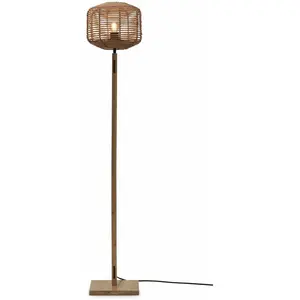 GOOD&MOJO Lampadaire en bambou naturel avec abat-jour en bois naturel 130x25 cm Tanami - GoodVendu parluminaire