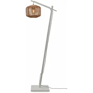 GOOD&MOJO Lampadaire en bambou blanc avec abat-jour en bois naturel 150x25 cm Tanami  - Good &