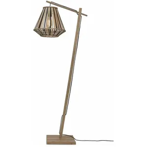 Comparateur de prix : GOOD&MOJO Lampadaire en bambou naturel avec abat-jour en bois noir et naturel 150x30 cm Merapi