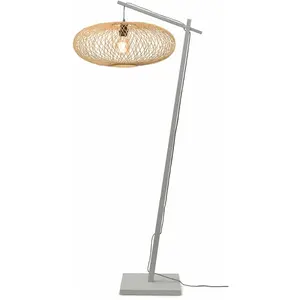 Lampadaire en bambou blanc avec abat-jour en bois naturel 176x60 cm Cango - Good & Mo pas cher