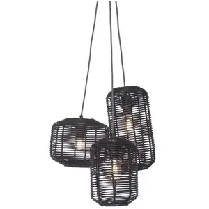 Good & Mojo TANAMI-Suspension rotin 3 lumières H20-25-35cm Noir