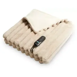 Duux Yentl Striped Couverture Chauffante Electrique - 200x200 cm - Beige pas cher