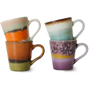 HKliving - Tasses en grès - Set de 4 Multicolore taille unique pas cher