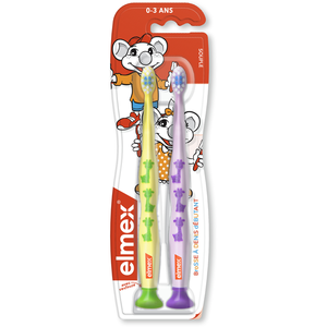 Elmex Brosse à Dents Débutant Jaune Violet 0-3ans Lot de 2
