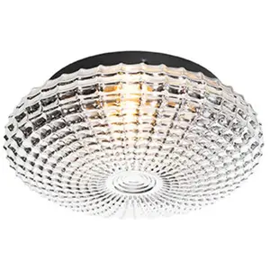 QAZQA Plafonnier classique noir avec verre fumé 23 cm IP44 - NohmiVendu paramazon