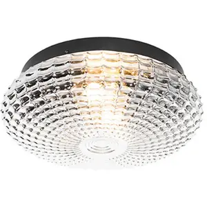 QAZQA Plafonnier classique noir avec verre fumé 30 cm IP44 - NohmiVendu paramazon