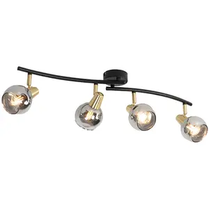 QAZQA Plafonnier art déco doré avec verre fumé 4 lumières - vidro pas cher