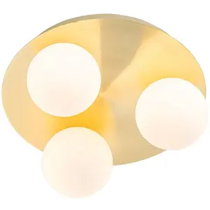 Comparateur de prix : QAZQA Plafonnier salle de bain moderne laiton 3 lumières - Cederic