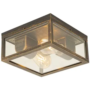 Comparateur de prix : QAZQA Plafonnier vintage or antique IP44 2 lumières - Charlois