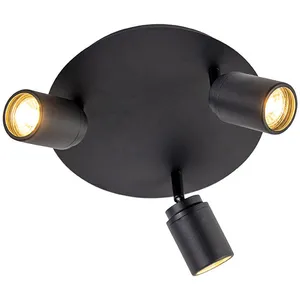 Qazqa - ducha - Plafonnier - 3 lumière - ø 250 mm - Noir - Moderne - é... pas cher