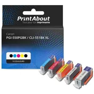 Comparateur de prix : PrintAbout Cartouche compatible Canon PGI-550PGBK / CLI-551BK XL - 5 couleurs - Grande capacité - Multipack