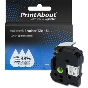 PrintAbout Ruban compatible Brother TZe-151 - (24 mm) - Noir sur transparent pas cher