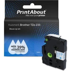 PrintAbout Ruban compatible Brother TZe-233 - (12 mm) - Bleu sur blanc pas cher