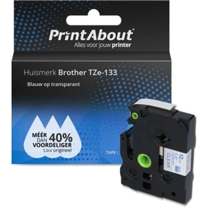 PrintAbout Ruban compatible Brother TZe-133 - (12 mm) - Bleu sur transparent pas cher