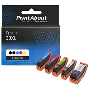 Comparateur de prix : PrintAbout Cartouche compatible Epson 33XL (C13T33574012) - 5 couleurs - Grande capacité - Multipack