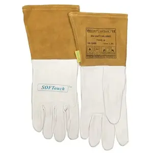 Comparateur de prix : WELDAS Gant de soudeur taille m (8,5) nature/orange cuir fleur chèvre/vach./cuir doux touch. en 388, en 12477, en 1149-2
