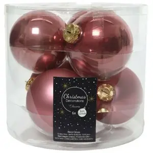 Merkloos / Sans marque Webmarketpoint - Boules en verre à suspendre Velours Rose dim 8 cm Carton de 6