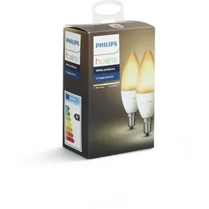 Philips Hue White Ambiance Pack de 2 Ampoules connectées Flamme E14 6W Ambiance Blanche 929001301402